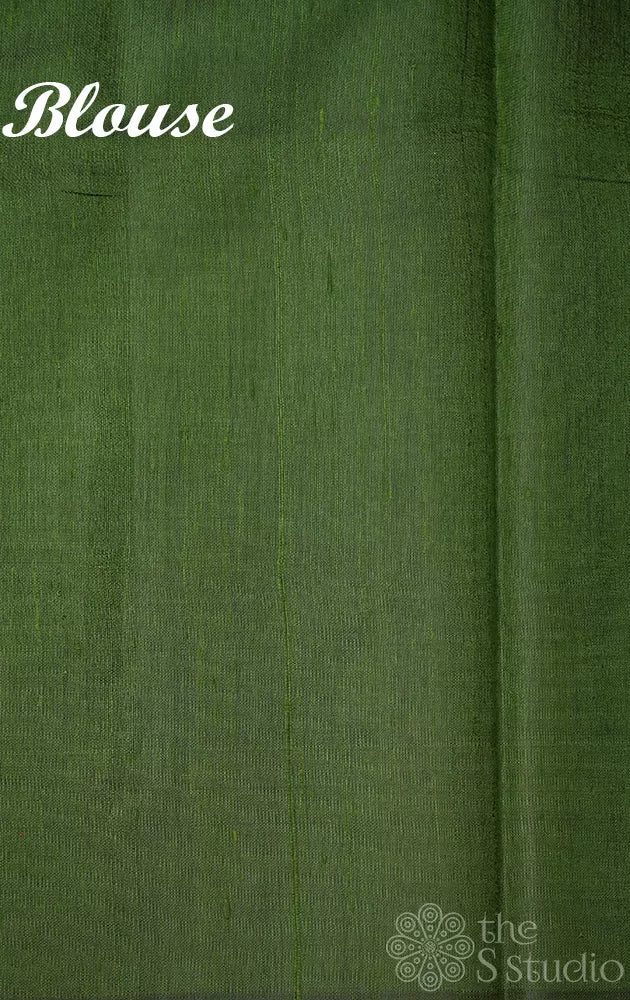 Methi green raw silk saree with paithani style pallu