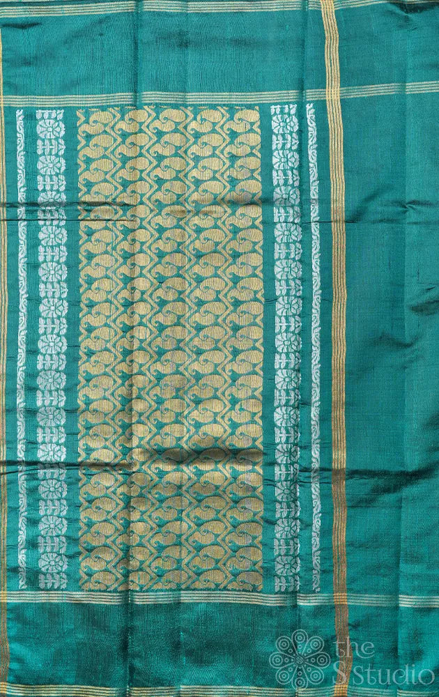 Rama blue raw silk saree with rettaipet border