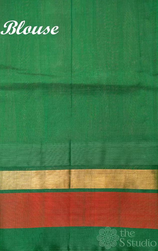 Light pink silk cotton saree with korvai temple border
