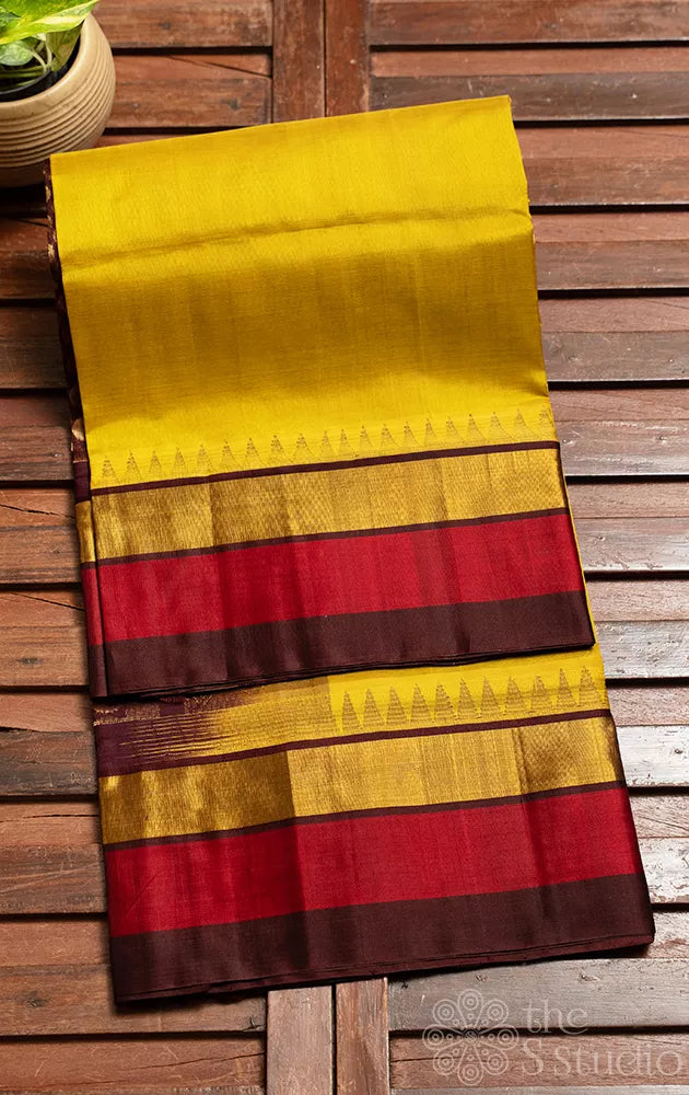 Methi mustard silk cotton saree with double colour border