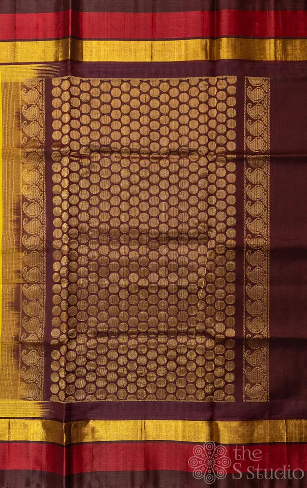 Methi mustard silk cotton saree with double colour border