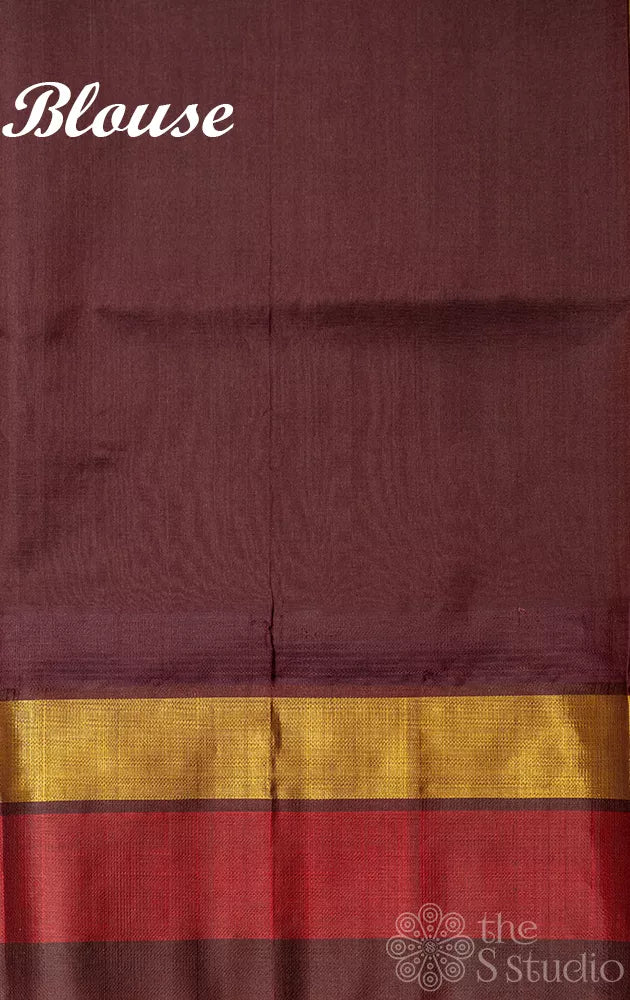 Methi mustard silk cotton saree with double colour border