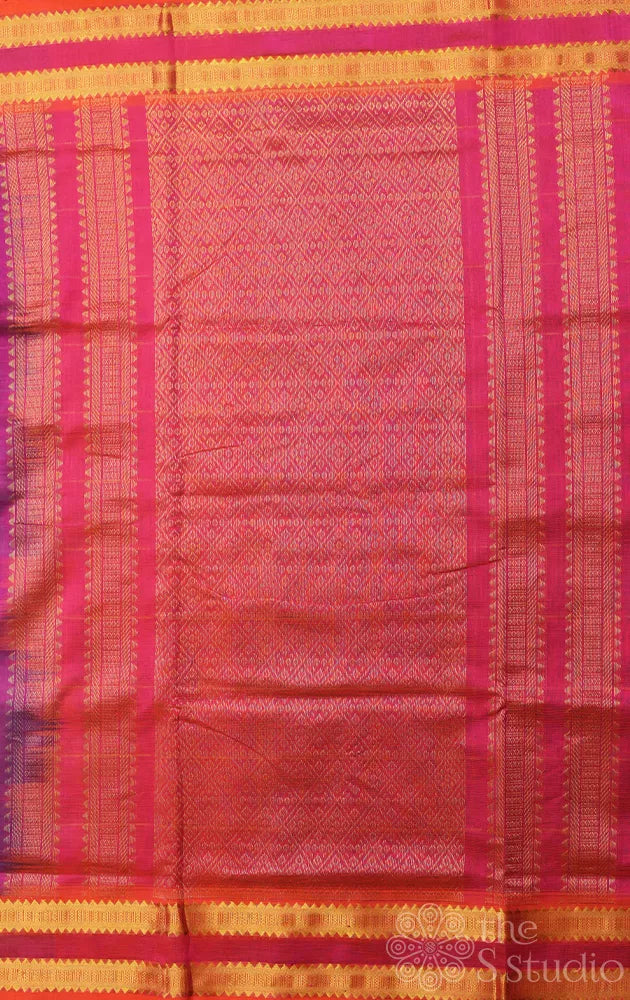 Purple ten yards silk cotton saree with zari checks