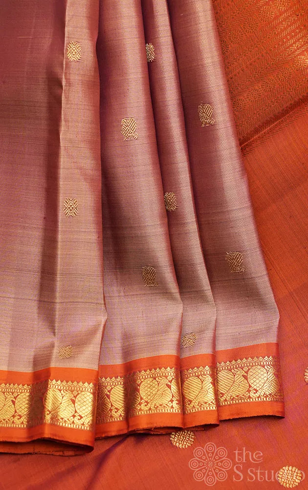 Cocoa brown kanchipuram silk saree with small rust border