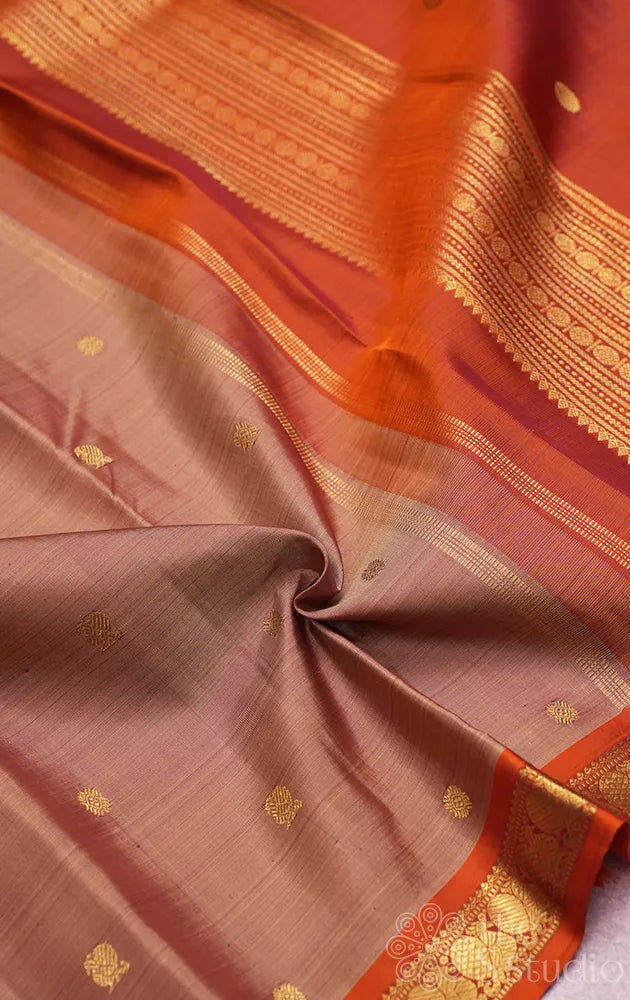 Cocoa brown kanchipuram silk saree with small rust border