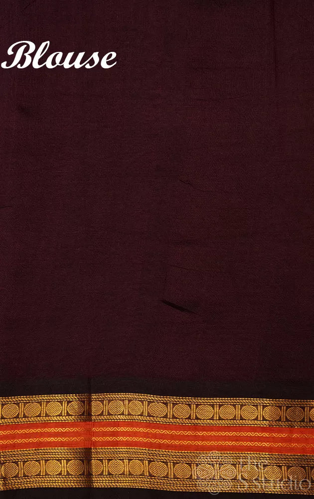 Light peach floral printed silk cotton saree with korvai border