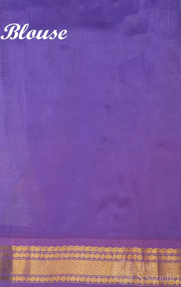 Grey lotus printed silk cotton saree with lavender border