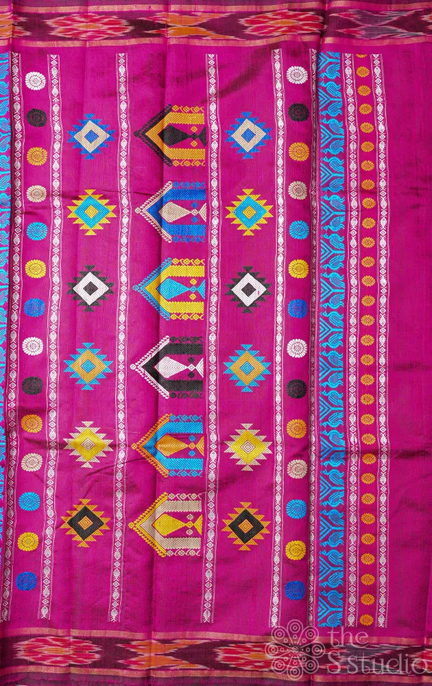 Bottle green raw silk saree with contarst pallu