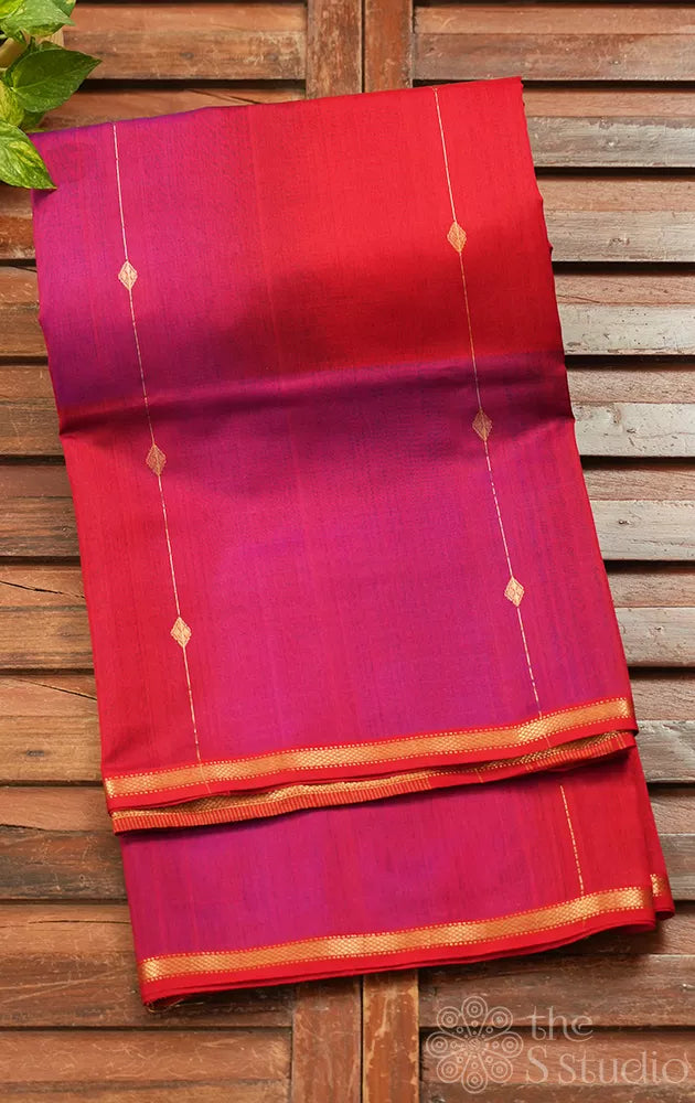 Maroon and pink shaded maheshwari silk cotton saree with diamond motifs