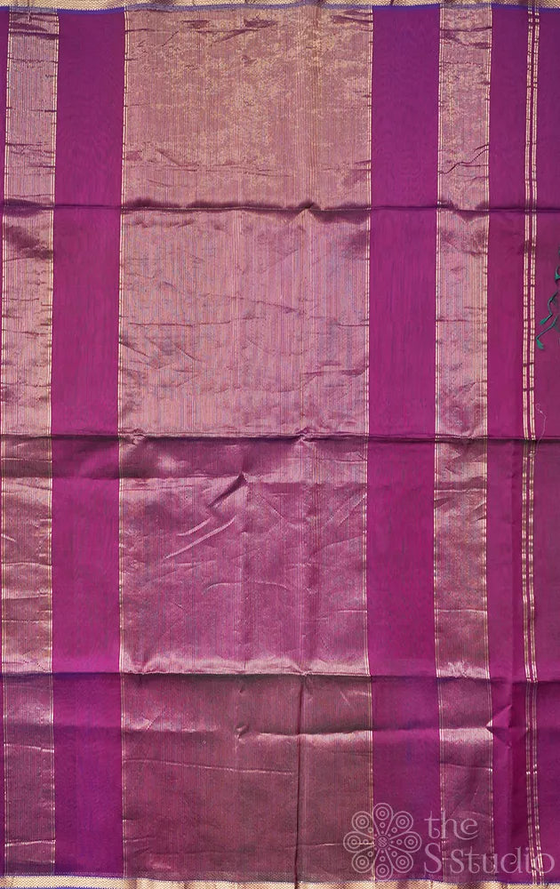 Purple and violet shaded maheshwari silk cotton saree with thin zari border