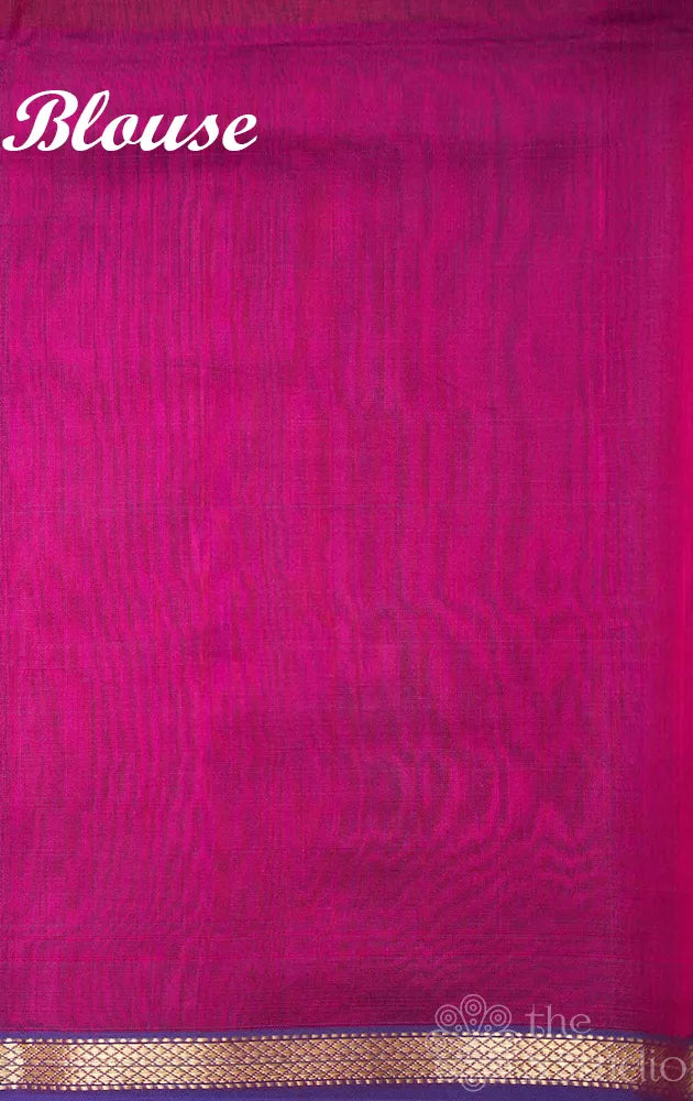 Magenta and violet shaded maheshwari silk cotton saree with violet thin zari border