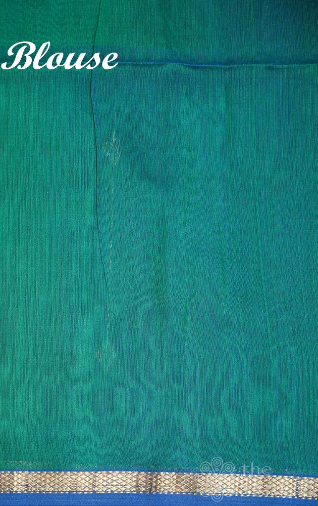 Rama blue and green shaded maheshwari silk cotton saree with thin zari border