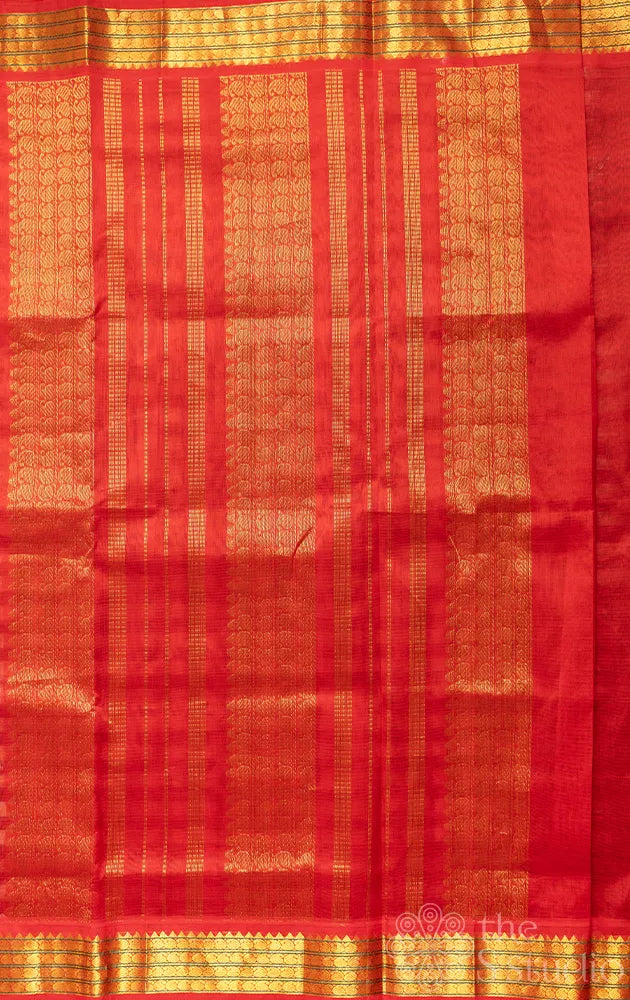 Black and white checked silk cotton saree with korvai border