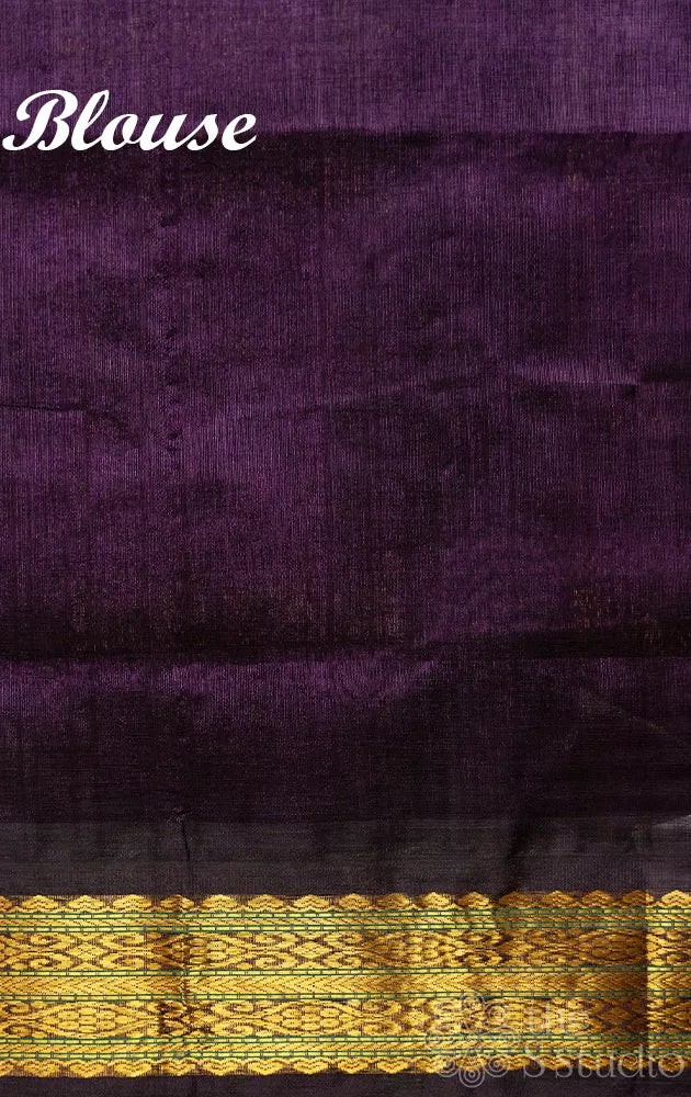 Multicolour checked silk cotton saree with violet border