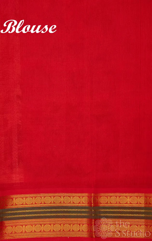 Off white floral silk cotton saree with red korvai border