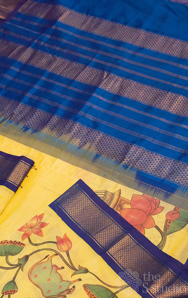 Yellow silk cotton saree with pichwai digital prints