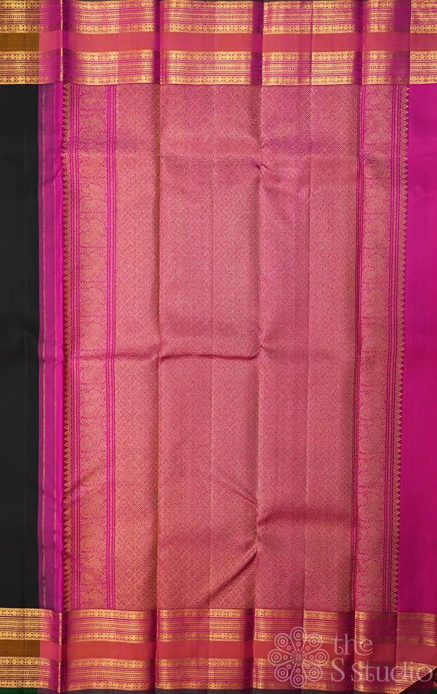 Black kanchipuram silk saree with rettaipet zari border