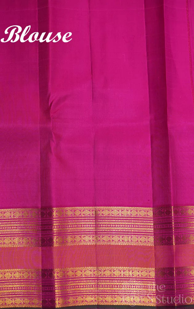 Black kanchipuram silk saree with rettaipet zari border