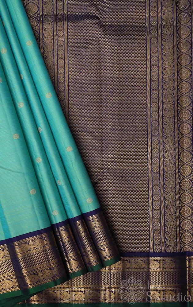 Sea green vairaoosi kanchi silk saree with korvai blue border