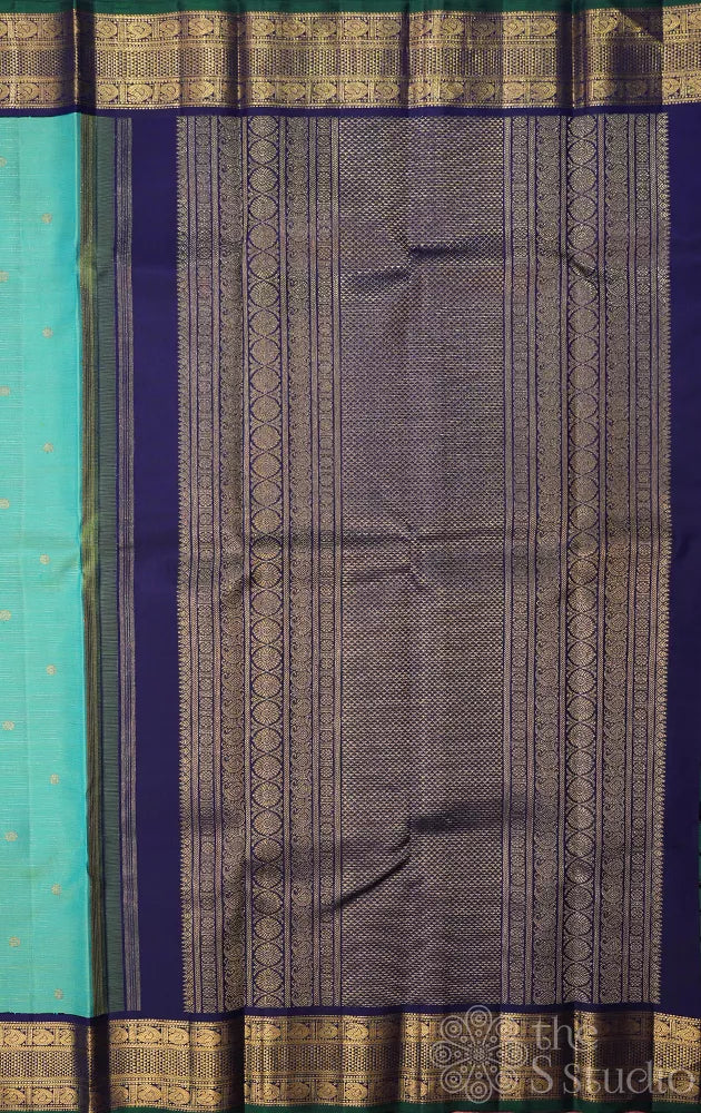Sea green vairaoosi kanchi silk saree with korvai blue border