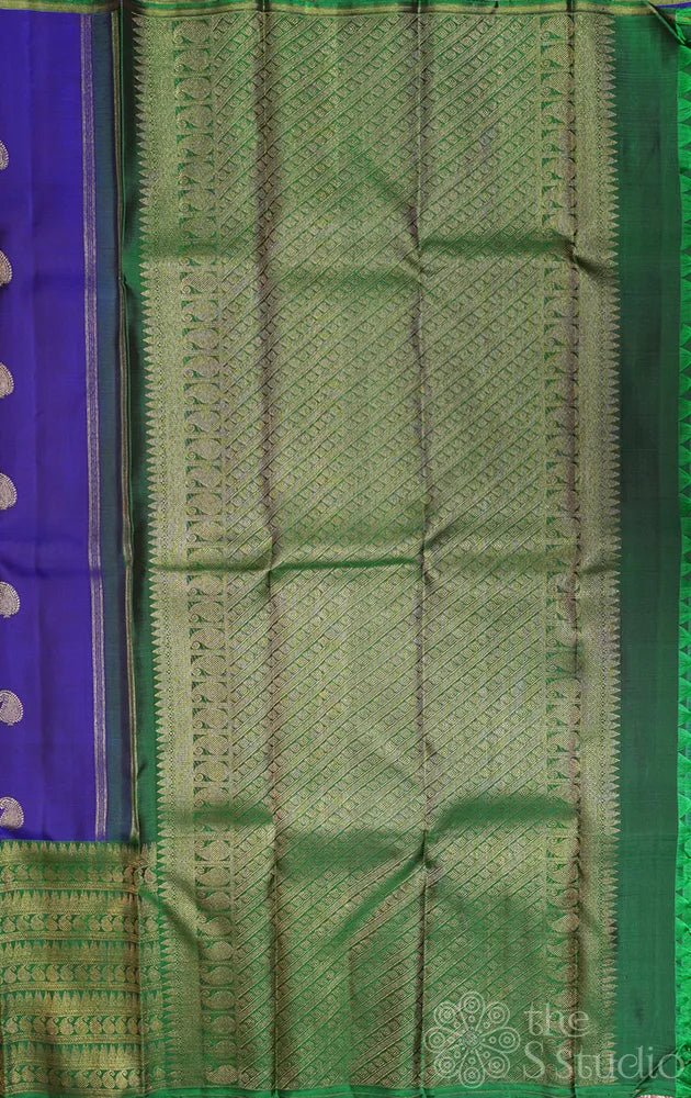 MS blue kanchipuram silk saree with green long border