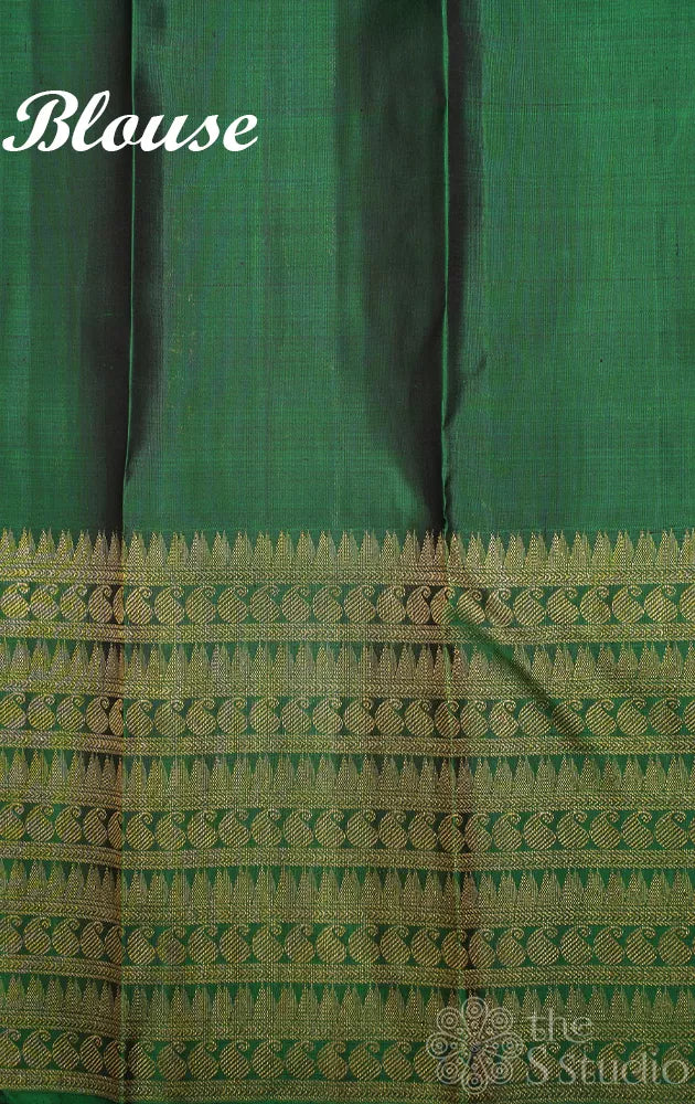 MS blue kanchipuram silk saree with green long border