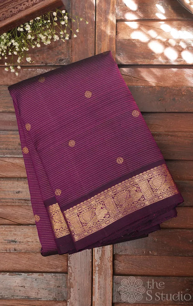 Deep purple vairaoosi kanchi silk saree with zari rich border
