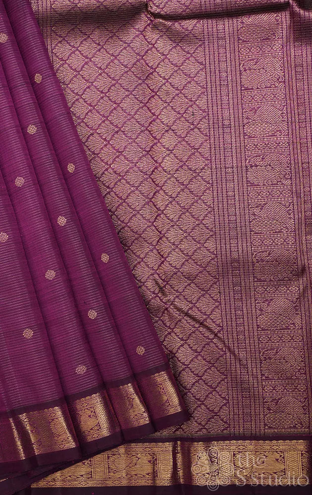 Deep purple vairaoosi kanchi silk saree with zari rich border