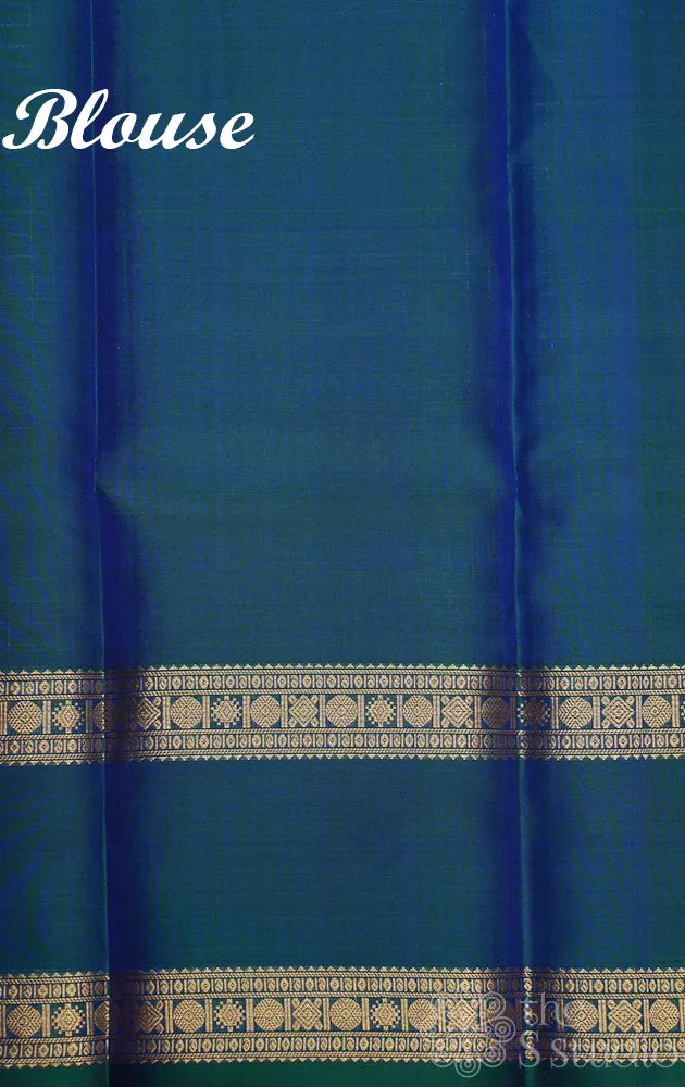 Peacock blue zari checked kanchi pattu saree with rettaipet zari border