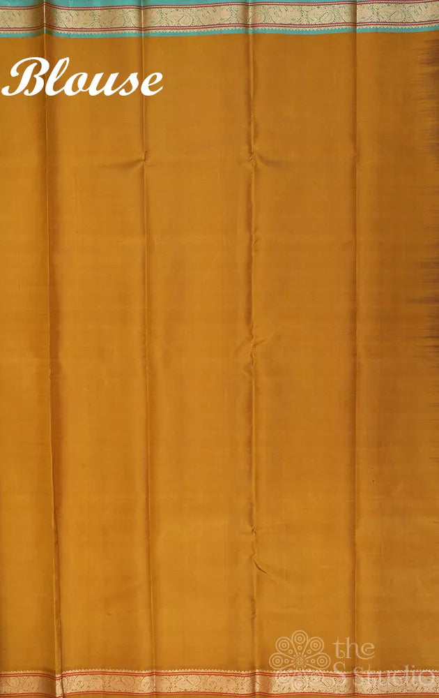Dark brown threadwork kanchi silk saree with small border and double pallu