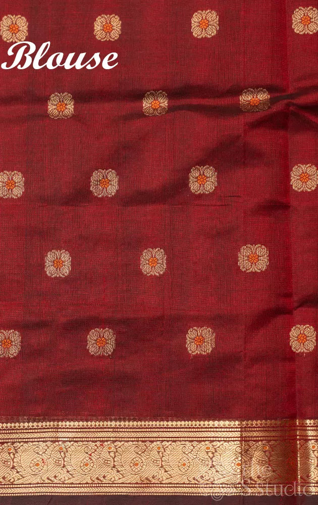 Maroon silk cotton saree with zari rich pallu
