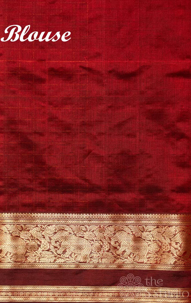 Maroon silk cotton saree with thread checks