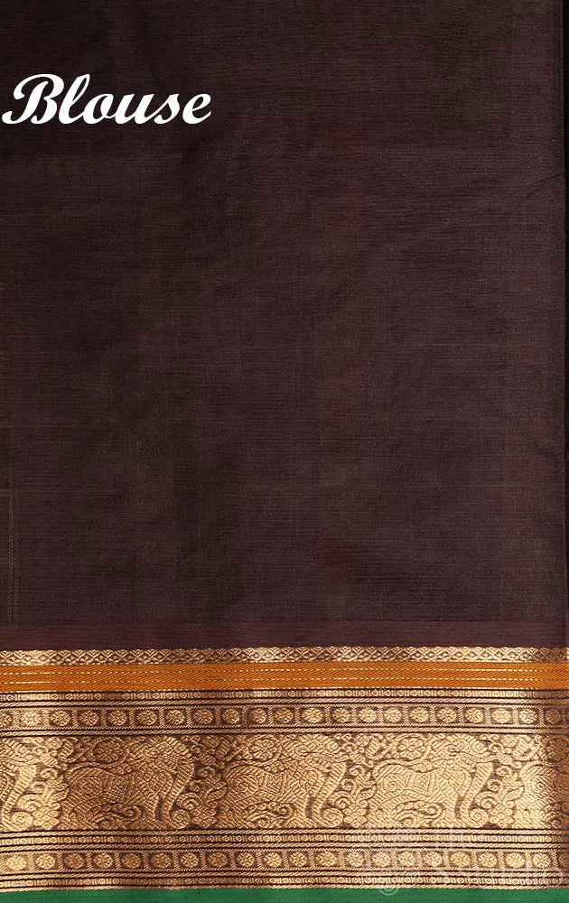 Dark brown aayiram butta checked silk cotton saree