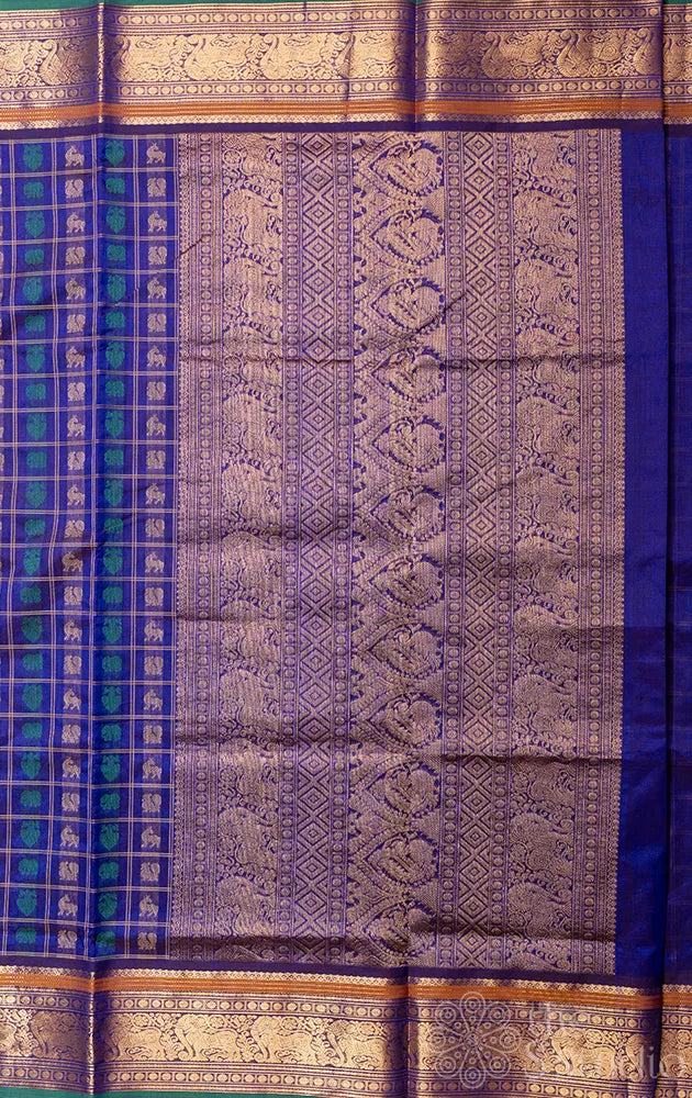 Royal blue aayiram butta silk cotton saree with zari border
