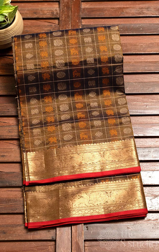 Light brown checked aayiram butta silk cotton saree