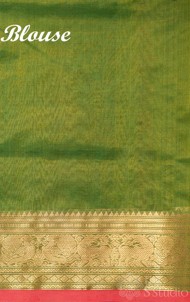 Light green aayiram butta silk cotton sareee with pink selvedge
