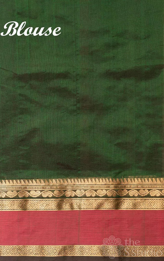 Dark green aayiram butta silk cotton saree with rettaipet border
