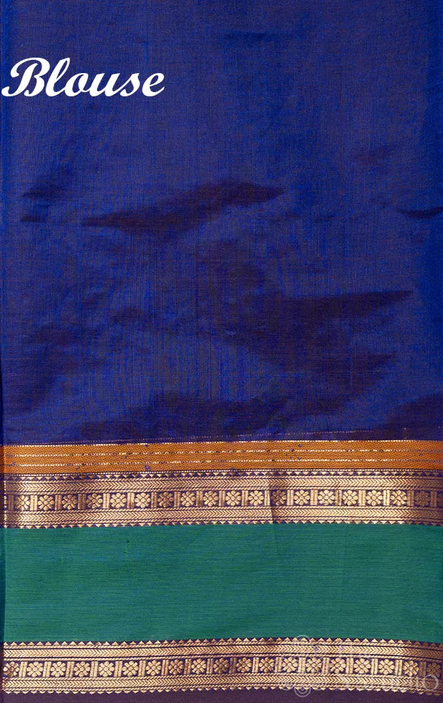MS blue checked aayiram butta silk cotton saree with rettaipet border