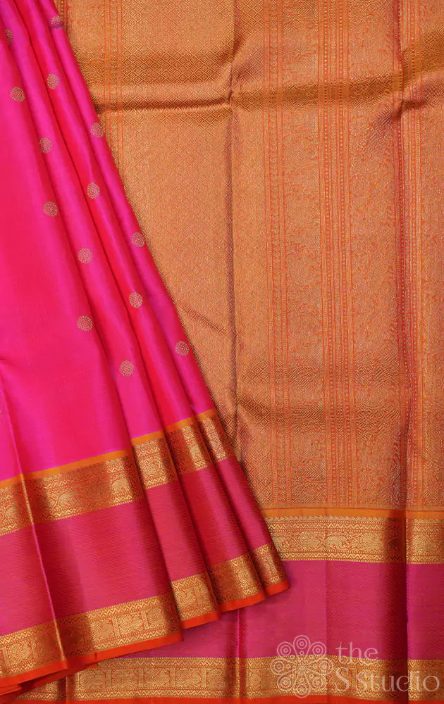 Rose kanjivaram silk saree with rettaipet border
