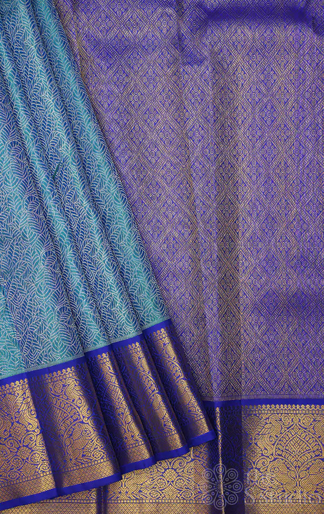 Light blue jacquard woven kanchi silk saree with dark blue border
