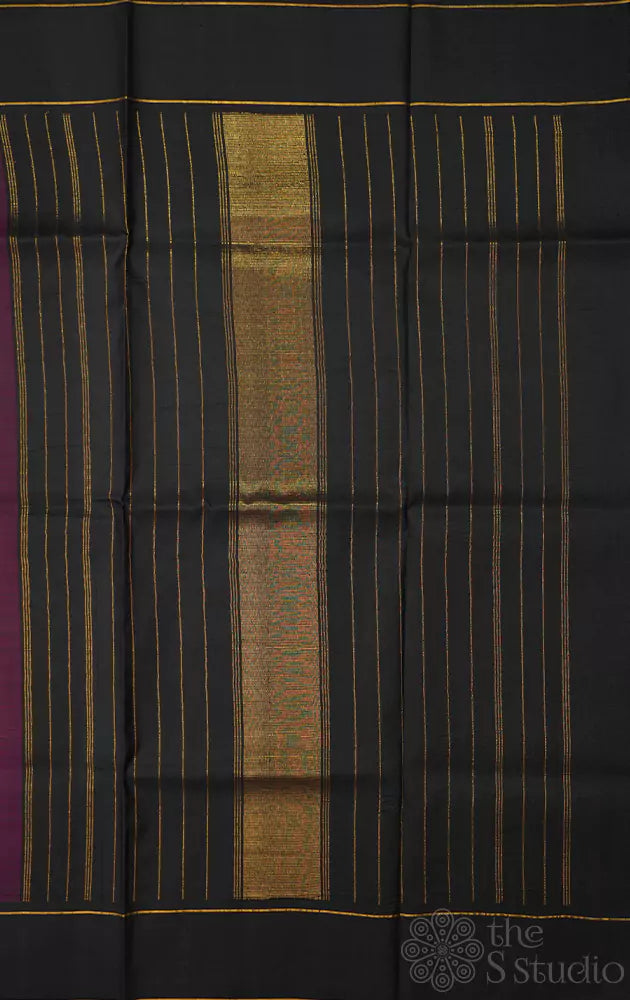 Pink korvai kanchi silk saree with floral prints and black border