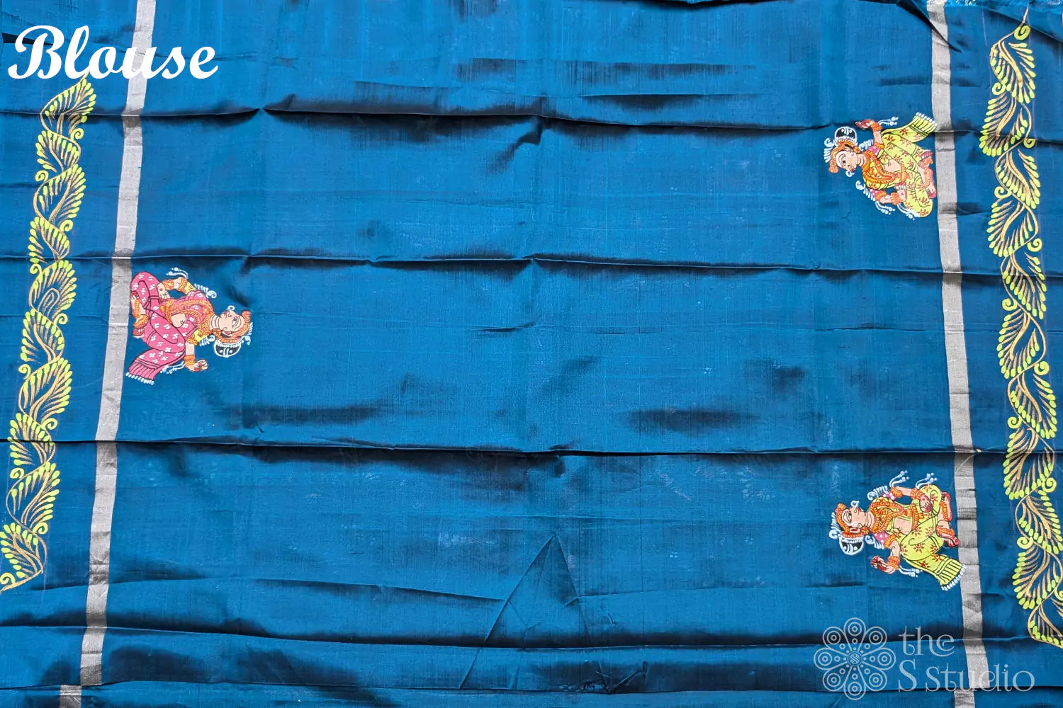 Methi green soft silk saree with hand painted pattachitra art