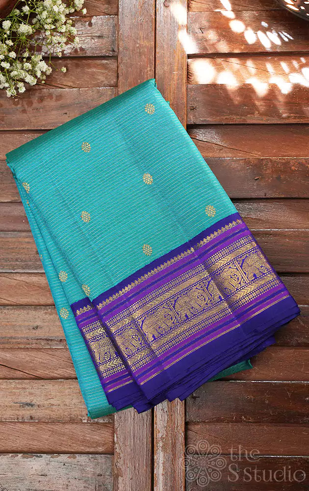 Sea green pure zari vairaoosi kanchipuram silk saree with korvai border