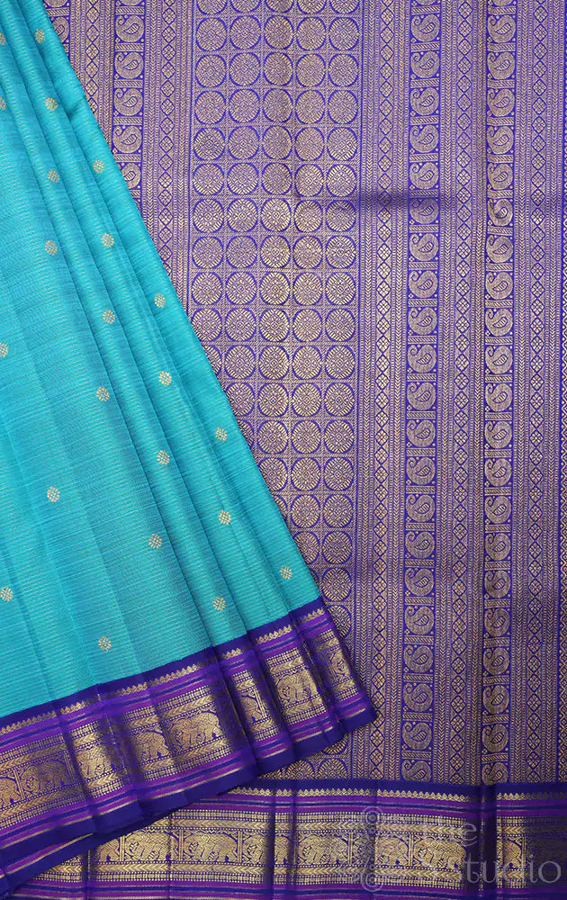 Sea green pure zari vairaoosi kanchipuram silk saree with korvai border