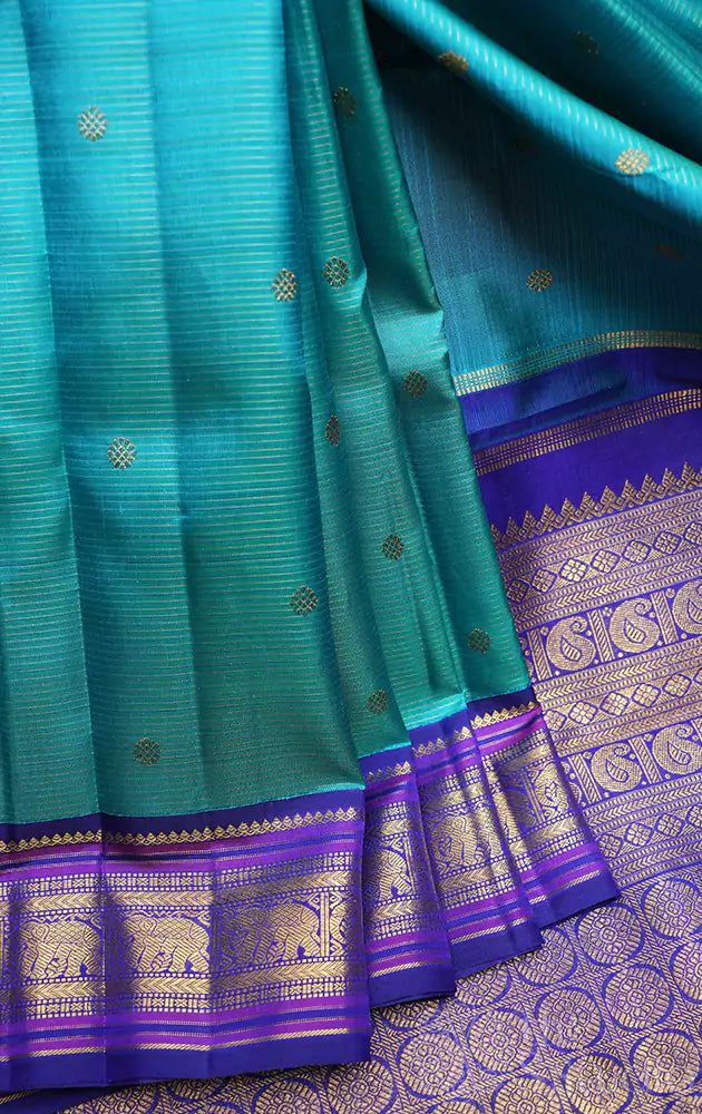 Sea green pure zari vairaoosi kanchipuram silk saree with korvai border