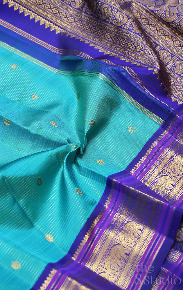 Sea green pure zari vairaoosi kanchipuram silk saree with korvai border