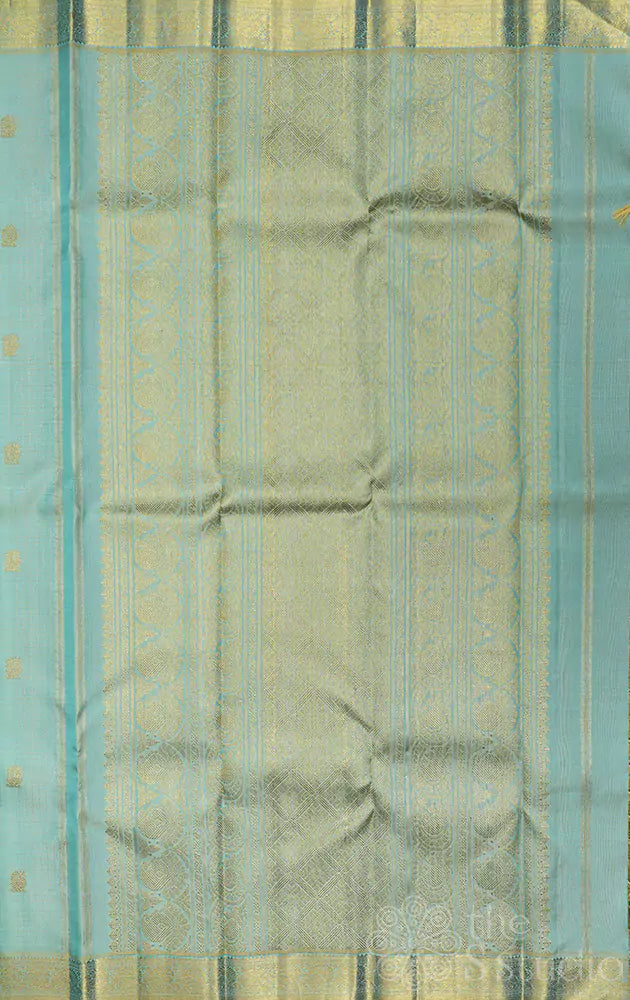 Light bluish green checked kanchi silk saree