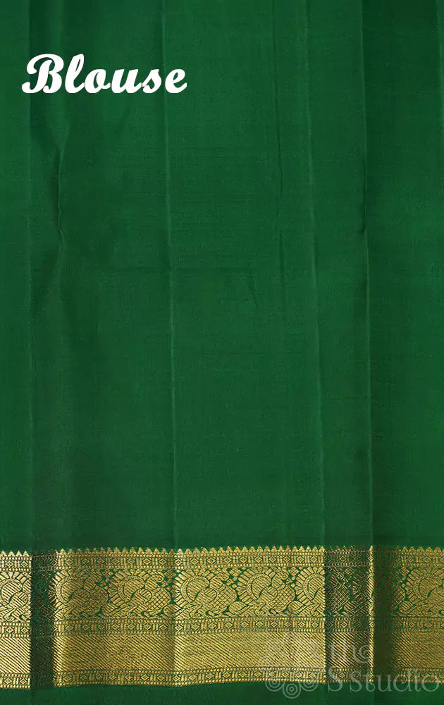 Light bluish green checked kanchi silk saree