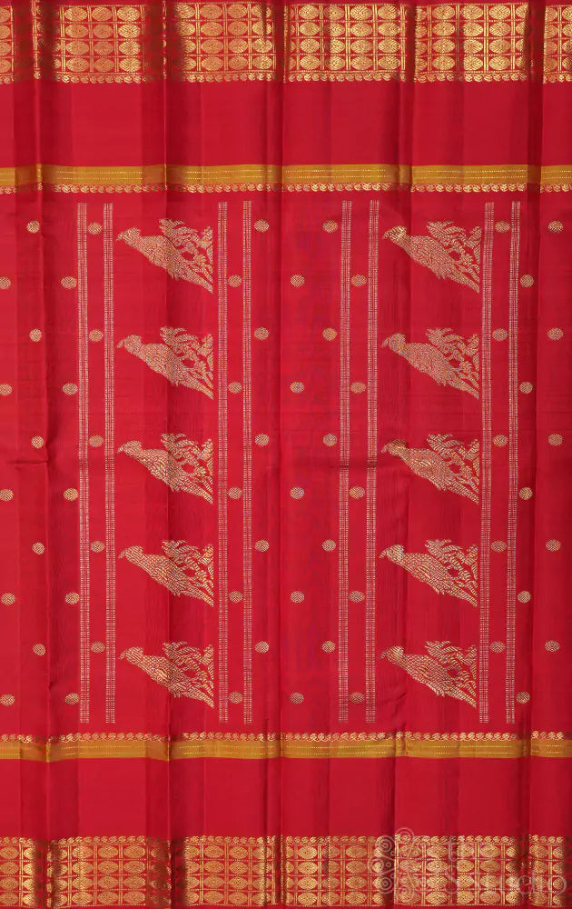 Green checked adai kanjivaram silk saree with red border