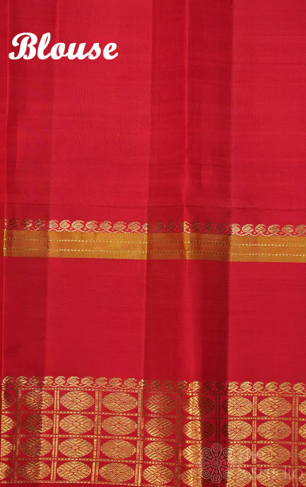 Green checked adai kanjivaram silk saree with red border